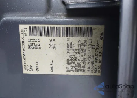 2011 Nissan Altima 2.5 S z USA, uszkodzony, nr VIN 1N4AL2APXBC151311